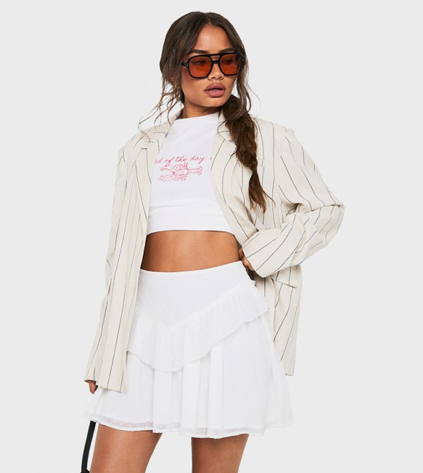 Dobby Chiffon Ruffle Mini Skirt