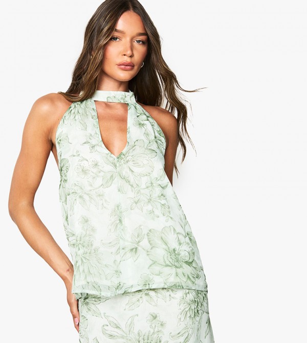 Floral Print Chiffon Halterneck Top