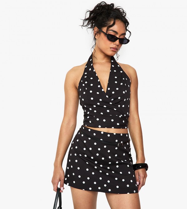 Woven Polka Dots Mini Skirt