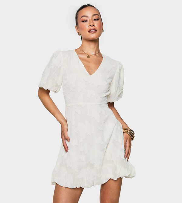 Tall Floral Jacquard V-Neck Mini Dress