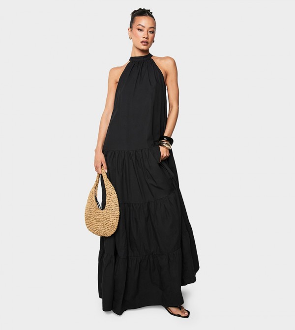 Tall Cotton Poplin Halterneck Tiered Dress