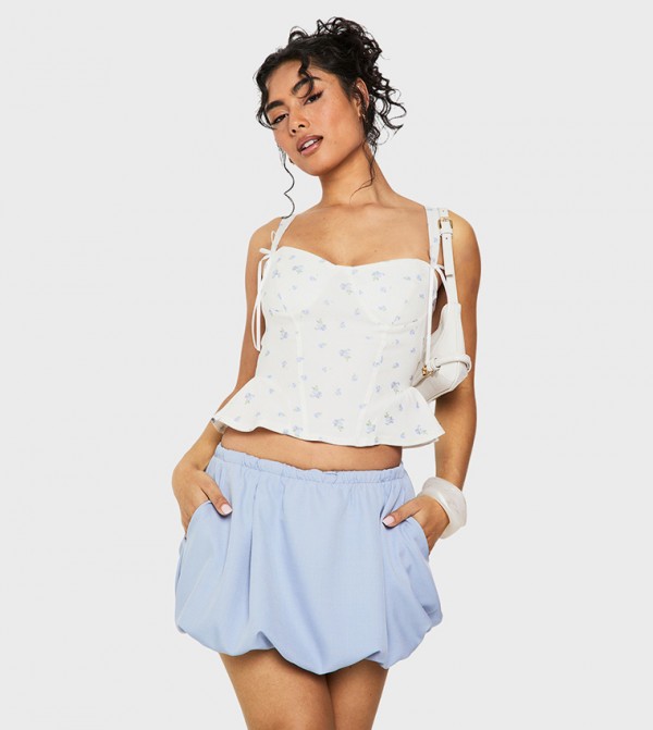 Printed Bow Detail Corset Crop Top