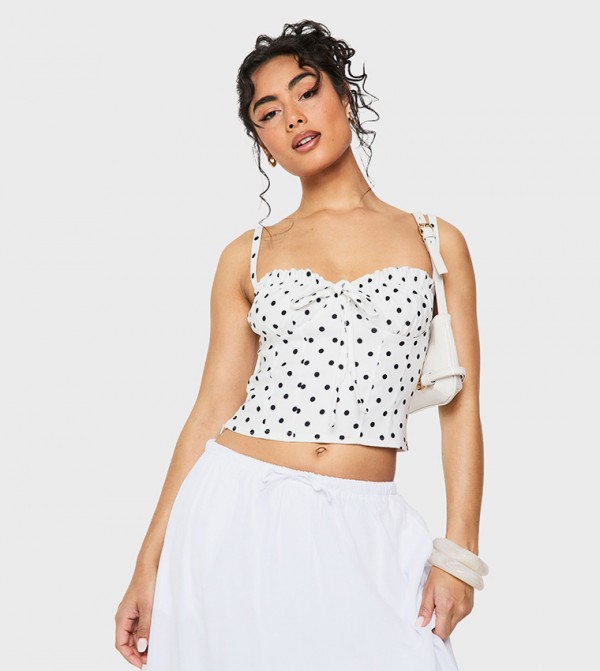 Polka Dots Bow Detail Corset Crop Top