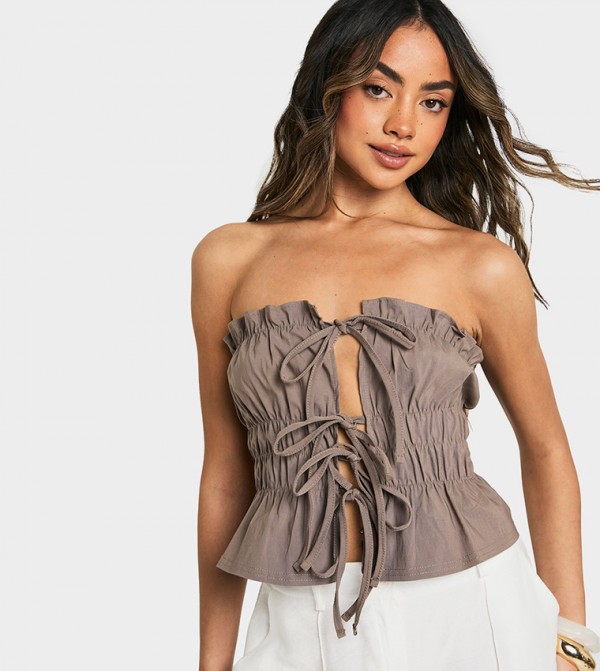 Bandeau Tie Front Corset Crop Top