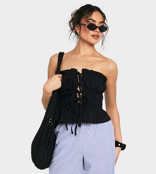 Bandeau Tie Front Corset Crop Top