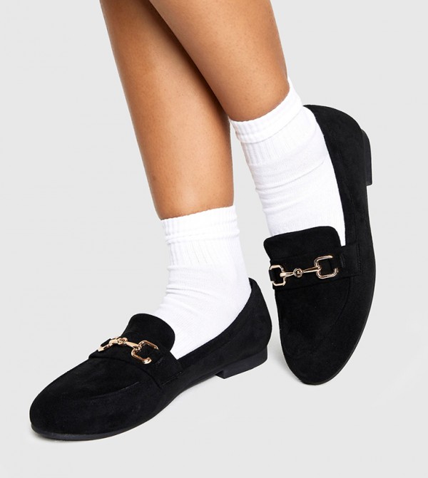 Faux Suede Hardware Flat Loafers