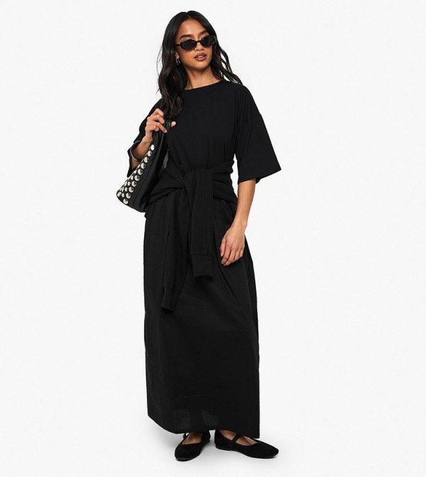 Petite Crew Neck Smock Maxi Dress