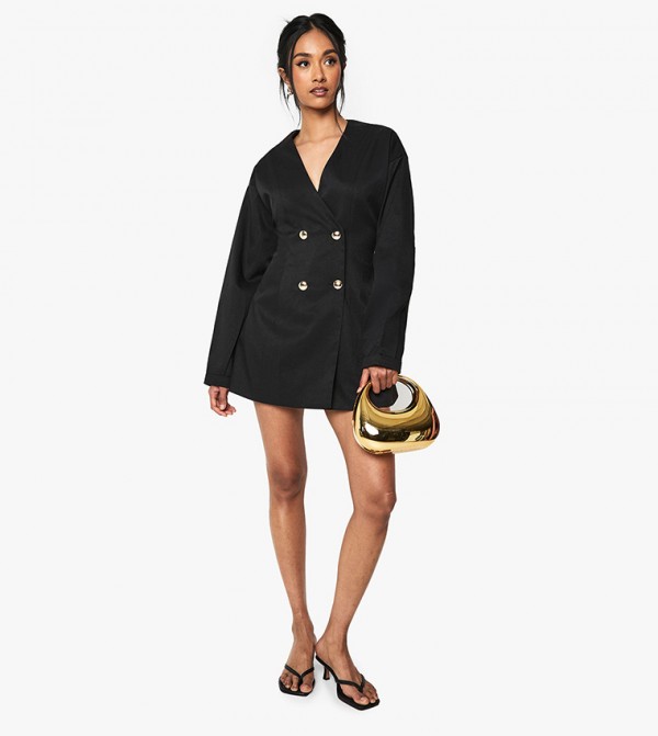 Tailored Collarless Cinched Waist Blazer Dress