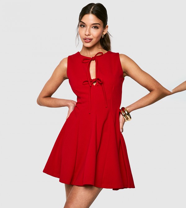 Tie Front Sleeveless Skater Mini Dress