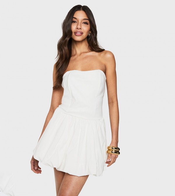 Petite Puffball Strapless Mini Dress
