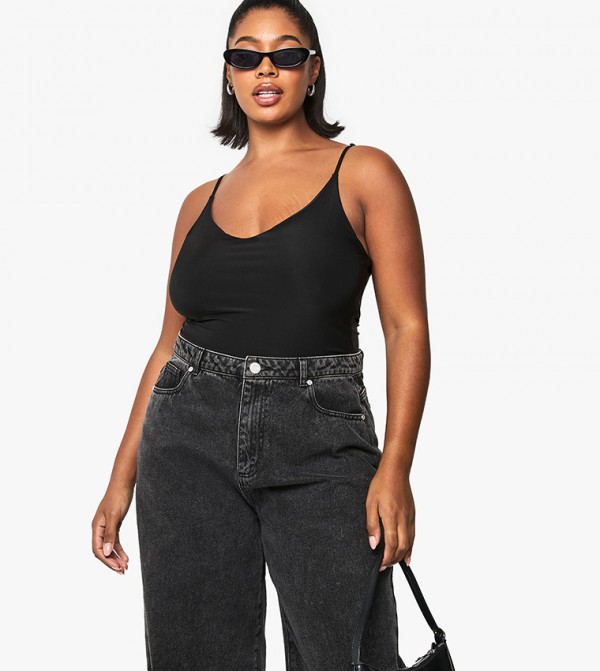 Curve Double Layer Slinky Strappy Bodysuit Top