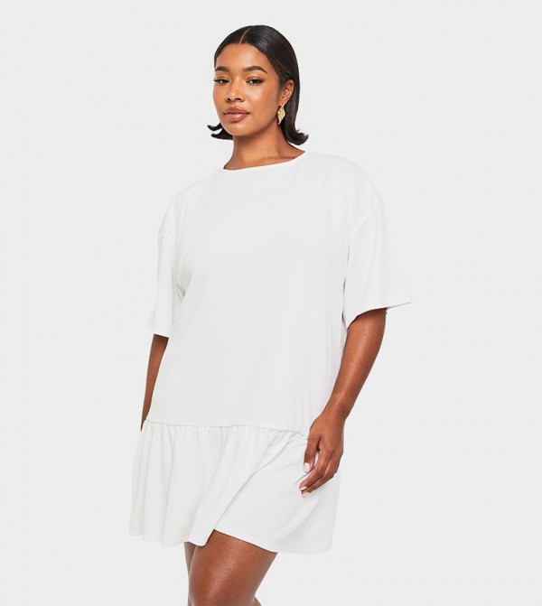 Curve Ribbed Drop Hem Smock Mini Dress