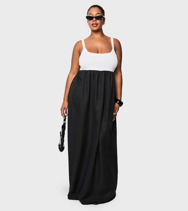 Curve Contrast Fabric Strappy Maxi Dress