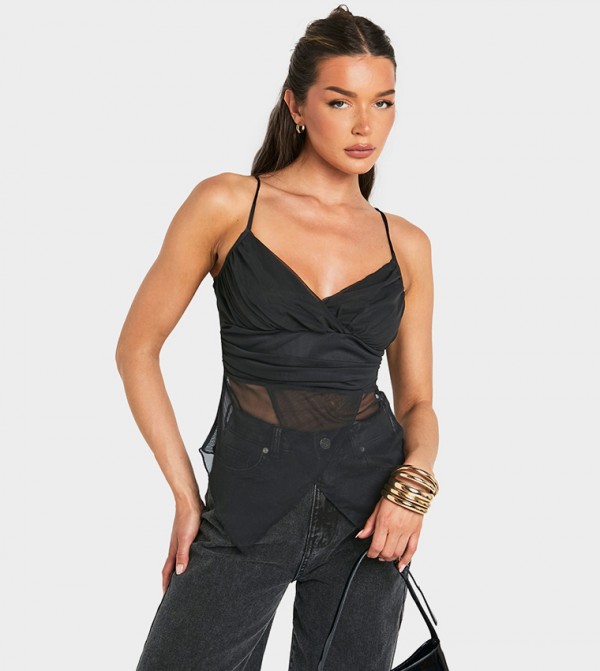 Mesh Wrap Front Cami Top