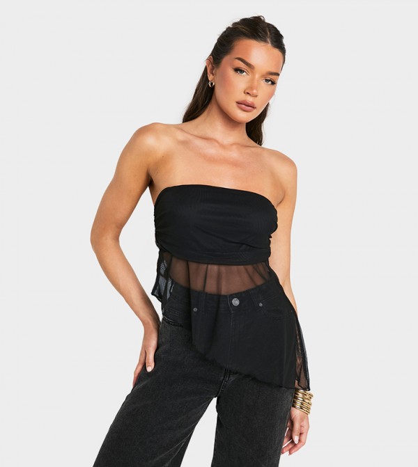 Mesh Strapless Asym Hem Top