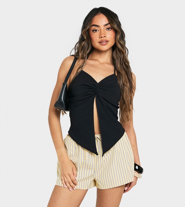 Crinkle Twist Front Halterneck Top