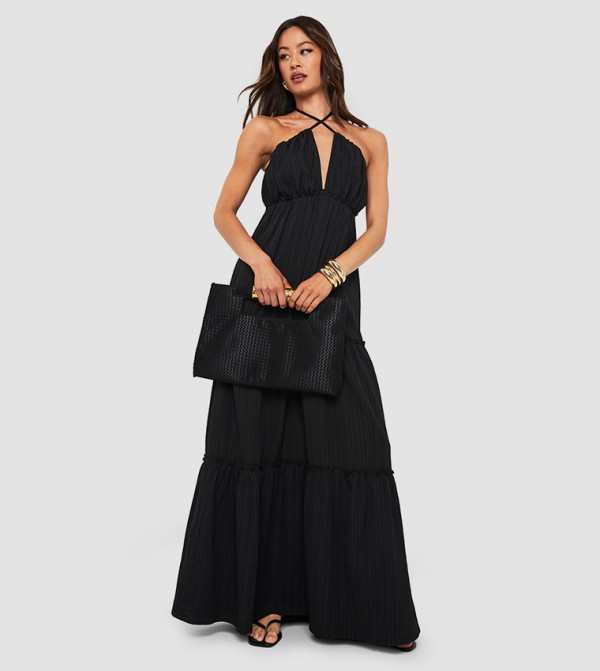 Tall Textured Crinkle Strappy Tiered Maxi Dress