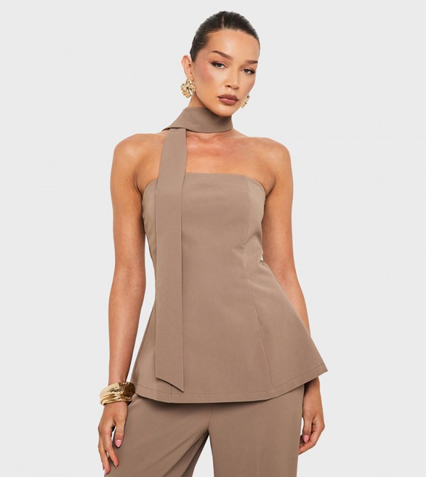 Woven Tie Neck Bandeau Top