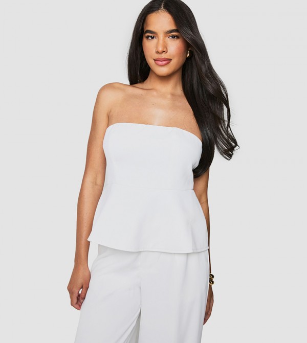 Woven Peplum Tiered Bandeau Top