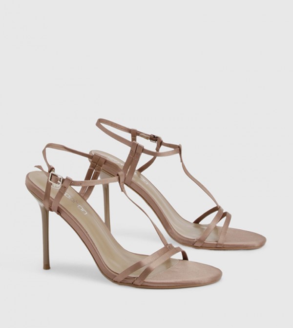 Satin Strappy T Bar Detail Stiletto Heel Sandals