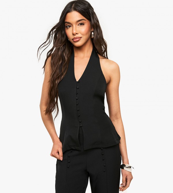 Halterneck Button Detail Waistcoat