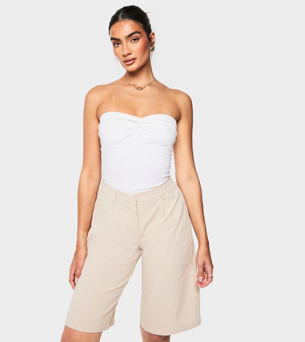 Linen Mid Rise Bermuda Shorts