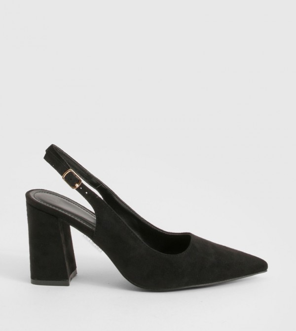 Faux Suede Slingback Block Heel Pumps