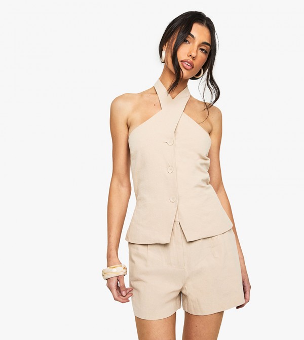 Linen Cross Halterneck Waistcoat
