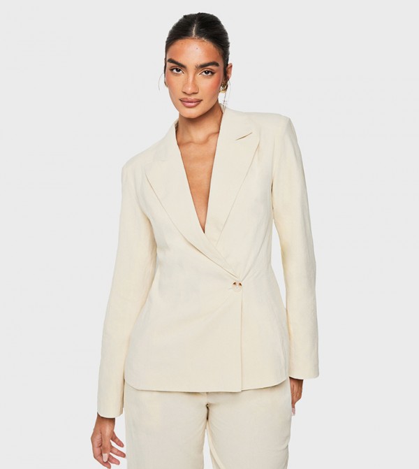 Linen Fitted Wrap Front Blazer