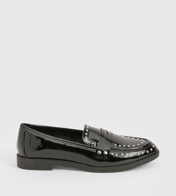 Patent Studded Loafers