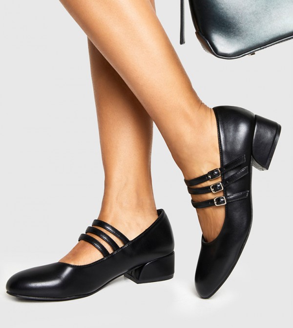 Triple Strap Block Heel Mary Jane Pumps