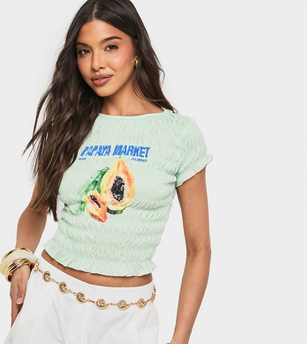 Printed Short Sleeves Crop Top