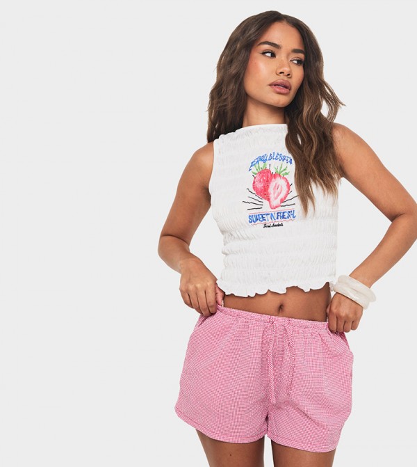 Shirred Graphic Printed Tank Top