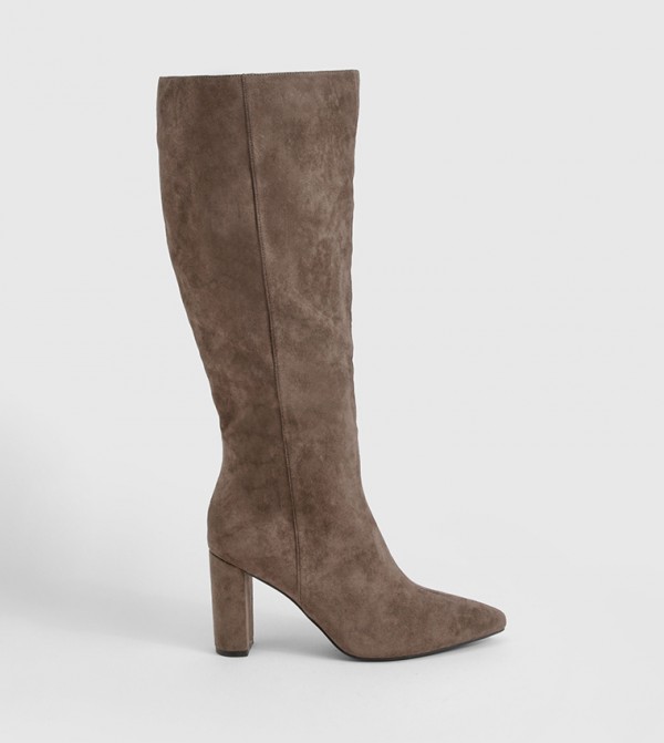 Faux Suede Mid Block Knee High Boots