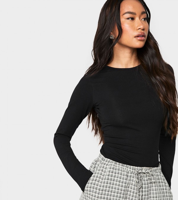 Solid Long Sleeves Crew Neck Top