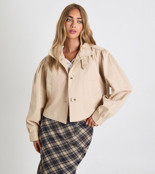 Sleeve Detail Short Trench Coat