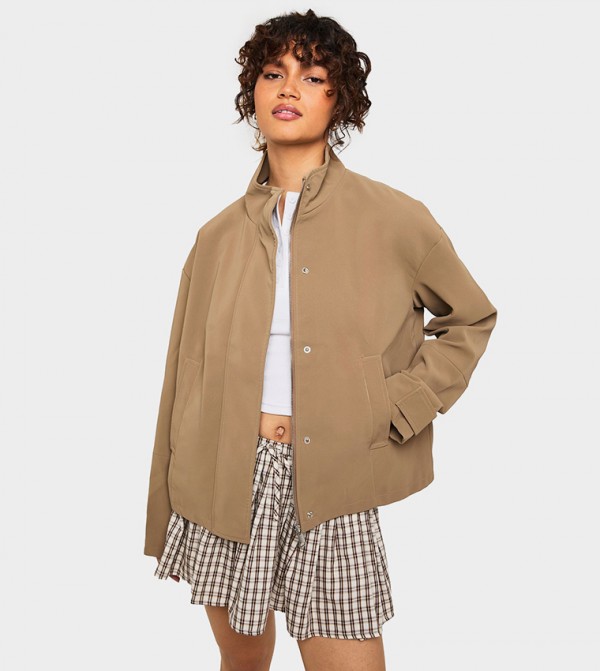 Funnel Neck Faux Leather Jacket