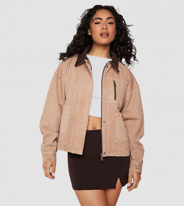 Contrast Collar Oversized Barn Jacket