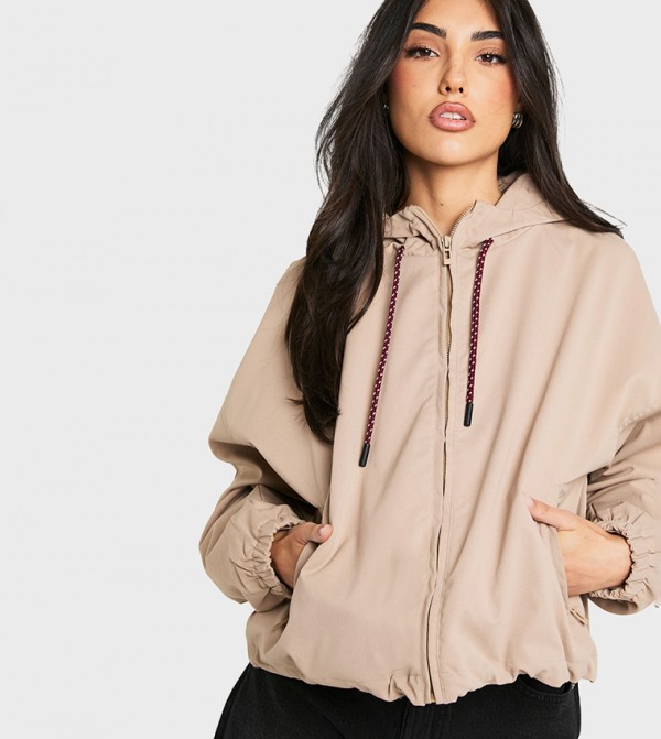 Contrast Tie Detail Hooded Jacket
