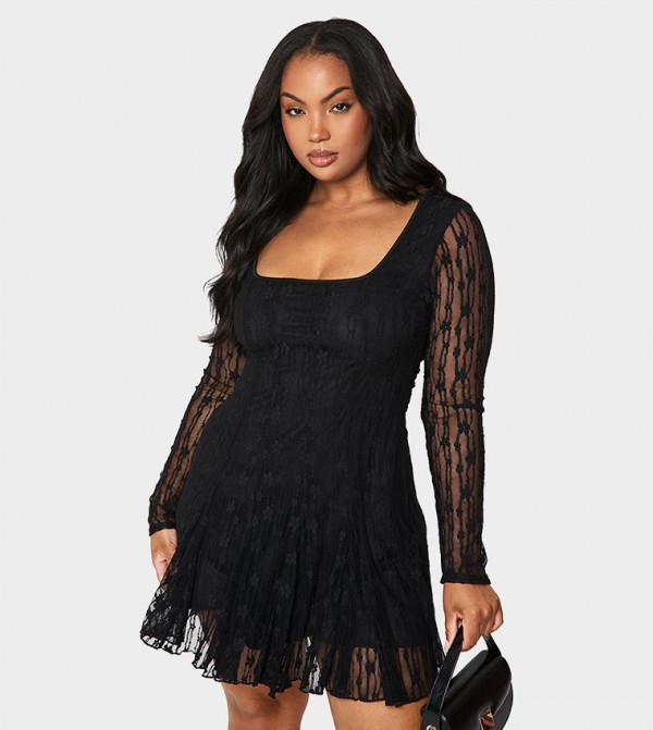 Curve Lace Godet Skater Mini Dress