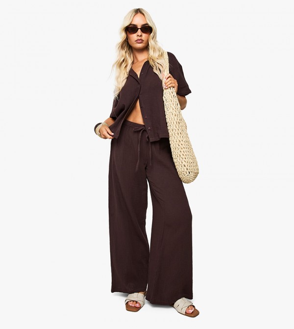 Crinkle Cotton Wide Leg Trousers