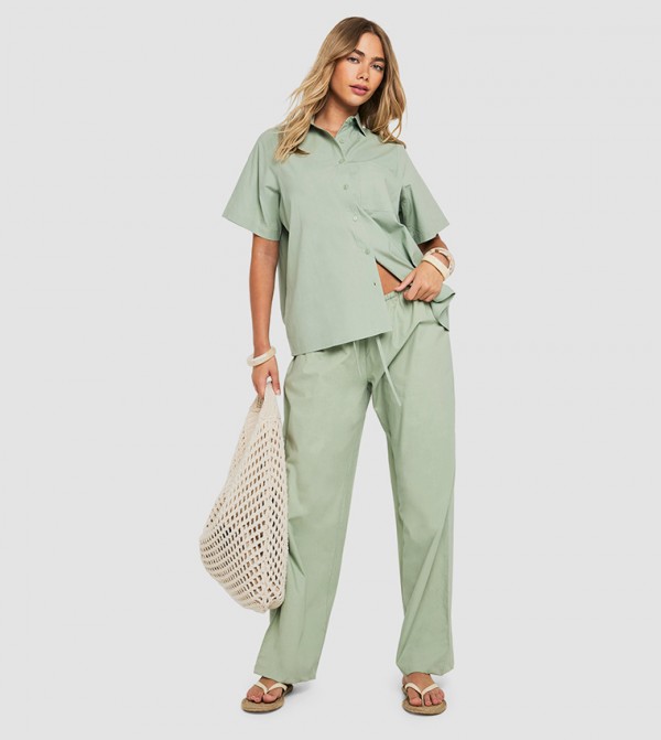 Cotton Poplin Wide Leg Trousers