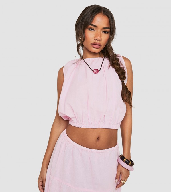 Linen Puffball Sleeveless Top