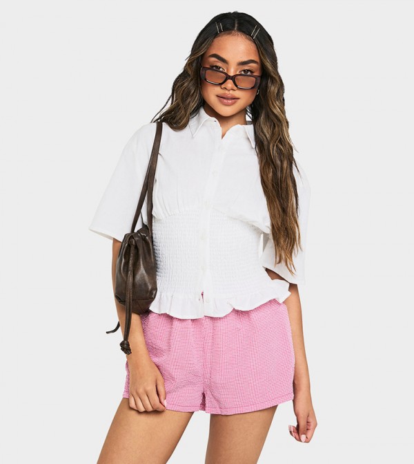 Linen Shirred Crop Shirt