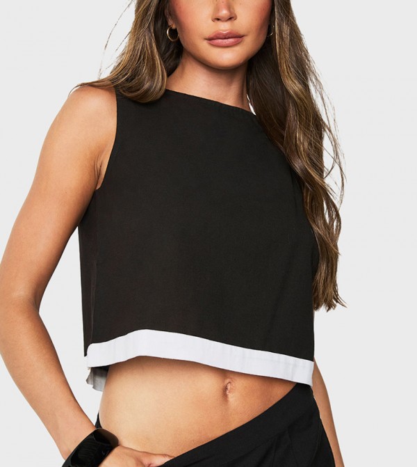 Contrast Linen Crop Top