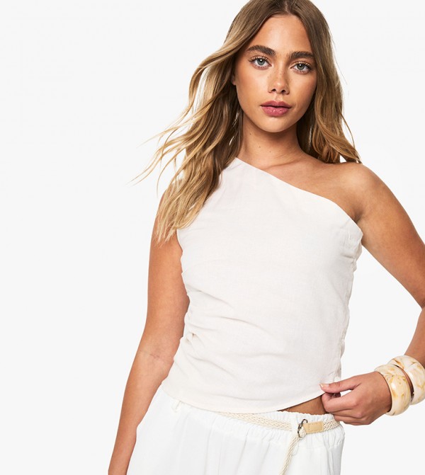 Linen One Shoulder Top