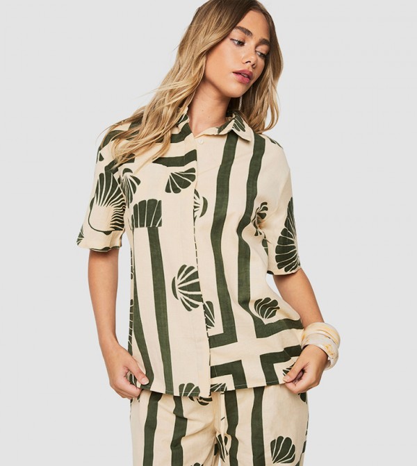 Shell Print Linen Resort Shirt