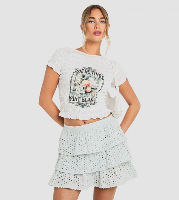 Broderie Ruffle Mini Skirt