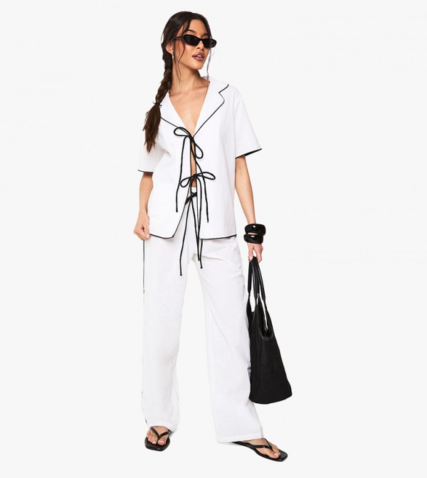 Contrast Linen Tie Front Co-Ord