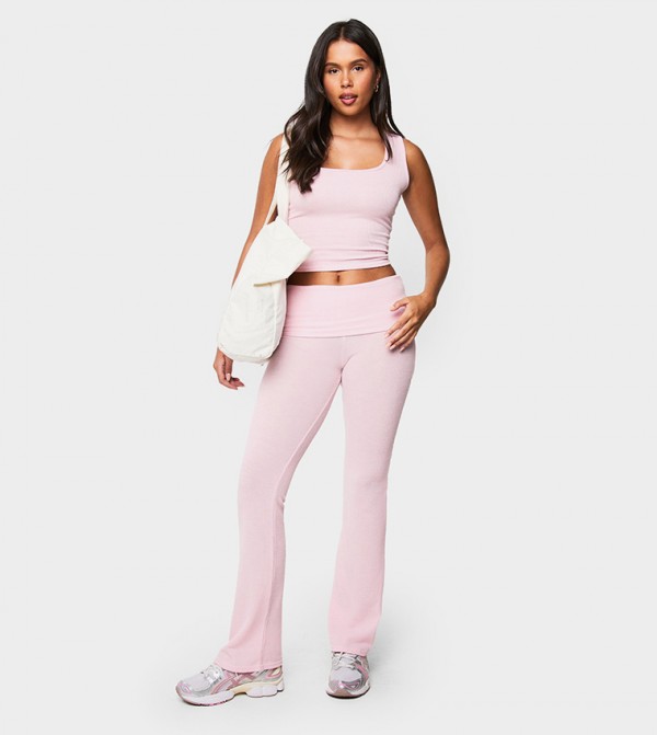 Ribbed Foldover Waist Flared Pants